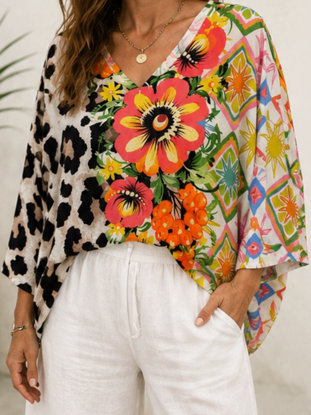 S141 Italian Viscose Blend Animal Floral Geometric Print Tunic Sweater